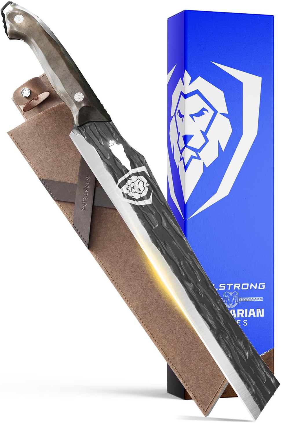 Slicing Knife - 12 inch Carving - Barbarian Series - Premium Swedish 14C28N High Carbon Stainless Steel - Brown Stabilized Wood Handle - Leather Sheath