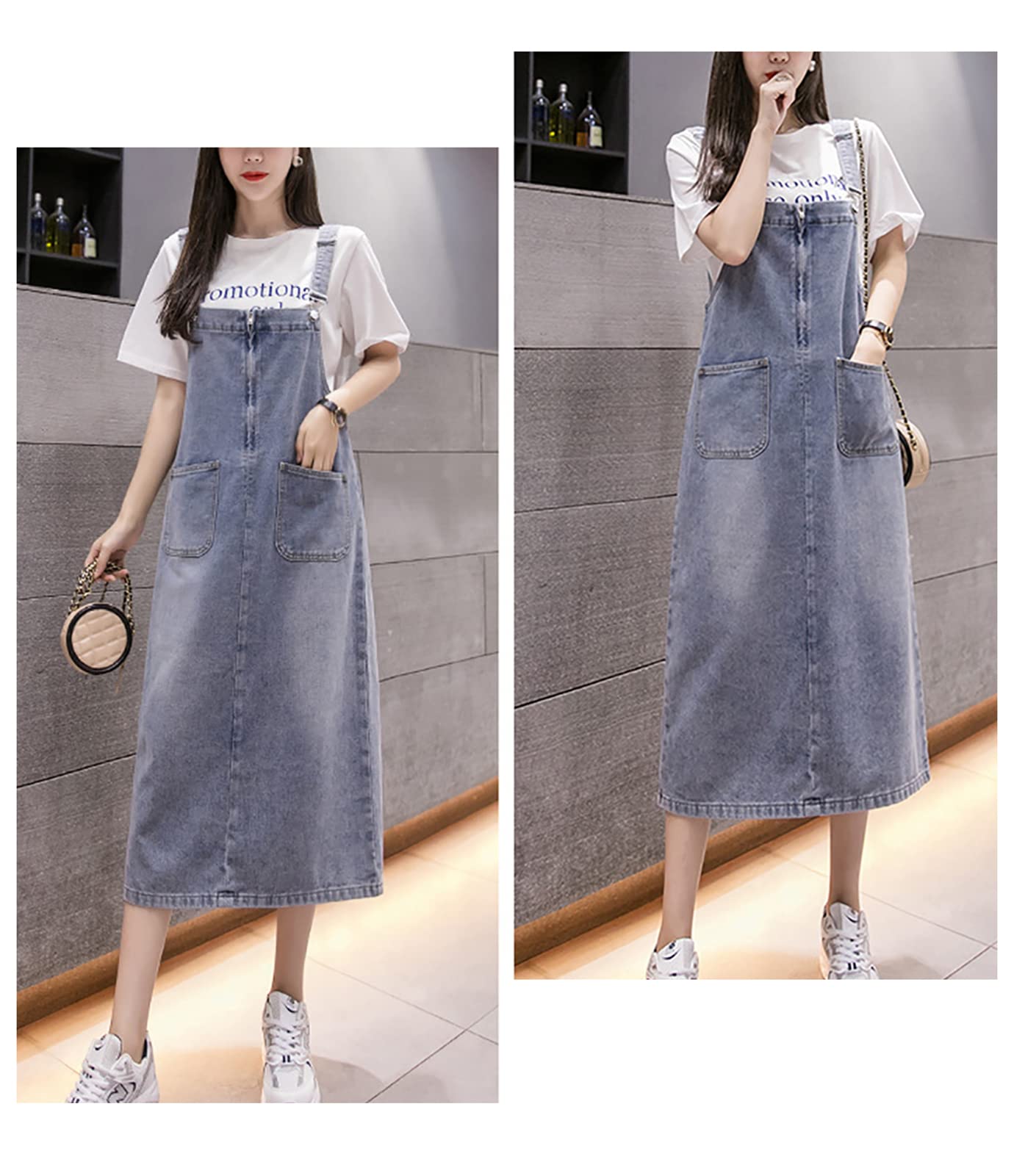 Mujer Vestido Peto Vaquero Largo Denim Vestido Monos Peto Falda Dungarees