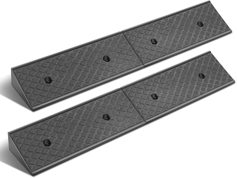 2 piezas Rampa de acera de goma de elevación de 3"Rampa de umbral de rampa de entrada de carga de servicio pesado 38.6" A x 6.7 "P x 3" H para muelle de carga, almacén, motocicletas, automóviles, herramientas-00644