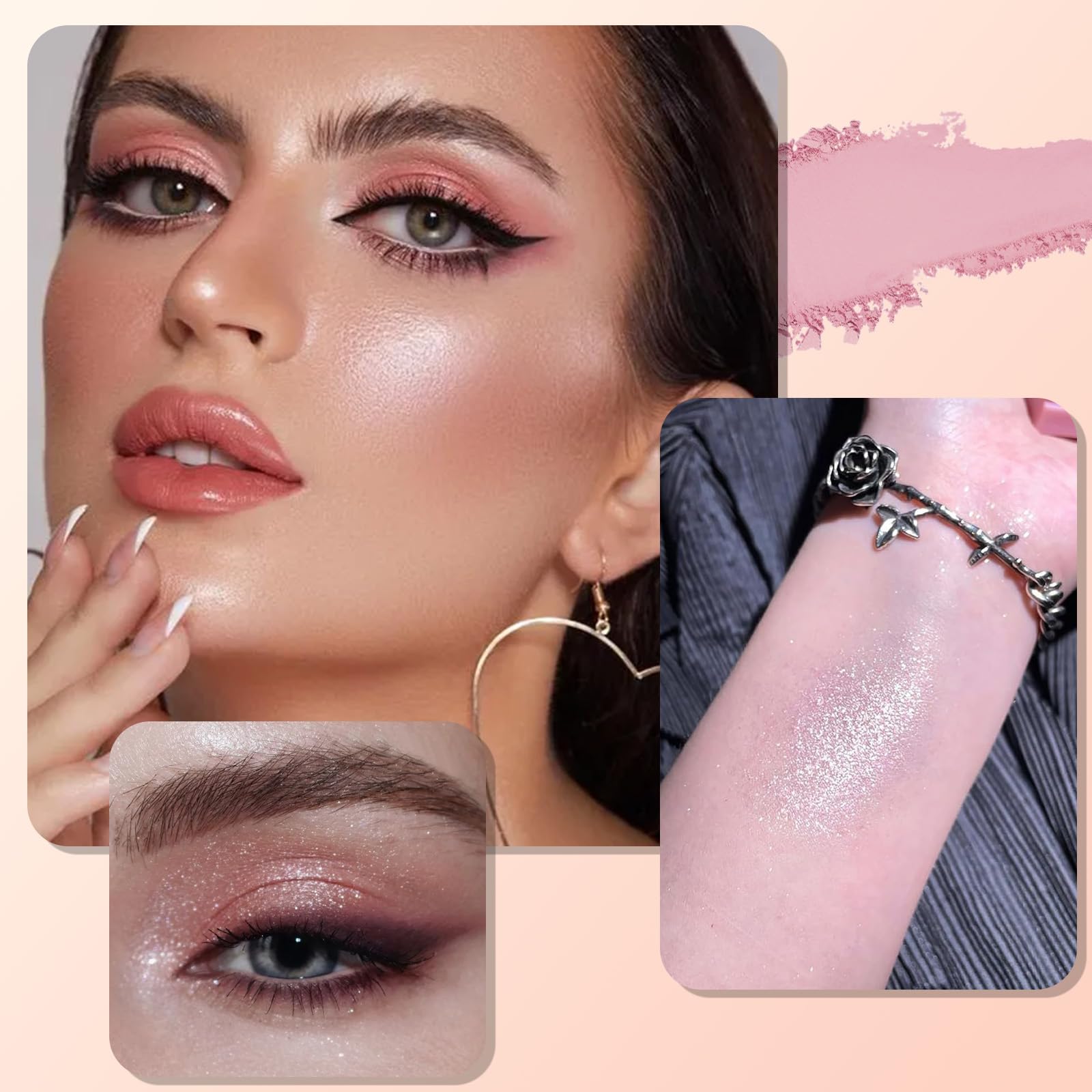 12 Colors Pink Eyeshadow Palette, Matte & Shimmer Nude Eye Shadow Makeup Kit - Image 3