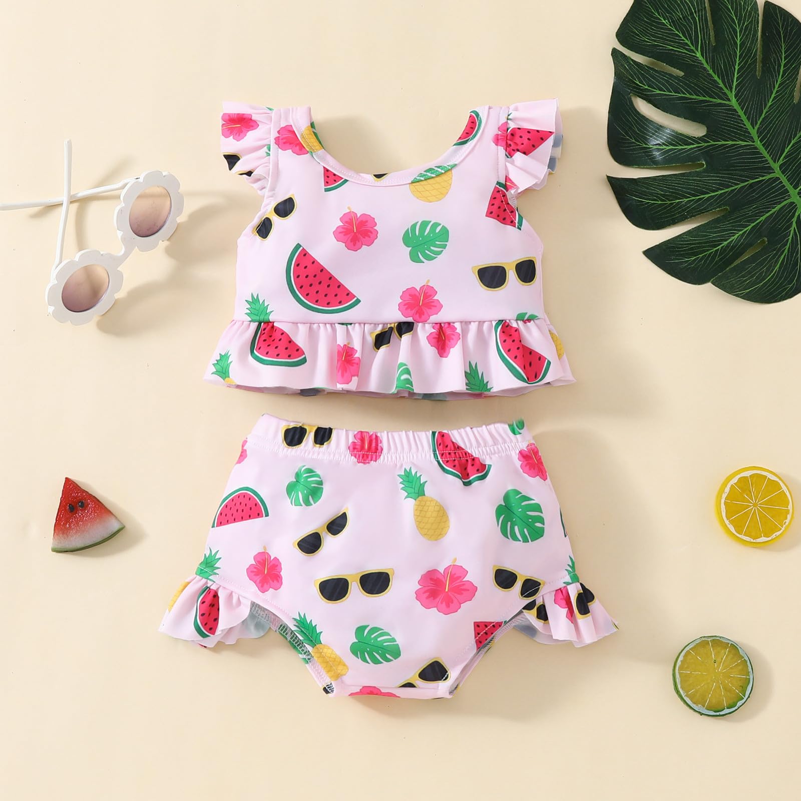 Schwimmanzug äRmellos Madchen 2 Jahre Baby,Mädchen,kurz,zweiteilig,Badeanzug,Fliegende Ärmel,bedruckt,Obst-Top,Volants,kurzes Set,Schwimmen,Sommer