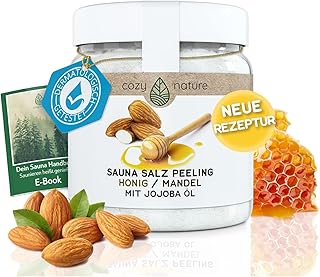 CozyNature® Sauna Salz Peeling Honig Mandel 500 g | Für die Sauna, Dusche und Dampfbad | Meersalz Jojobaöl Vitamin E Body ...