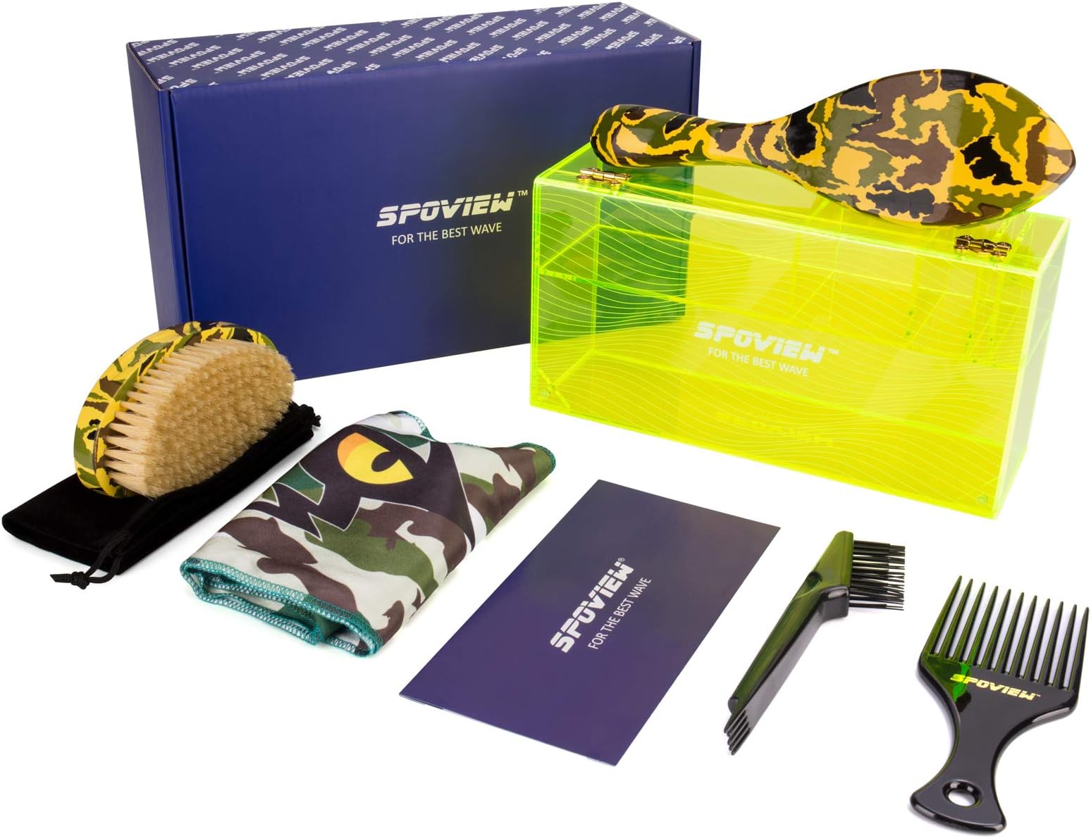 8 in 1 Premium 360 wave kit-2 pcs wave brush/designer durag & wave cap/pick comb/storage box/cleaning brush/gift box