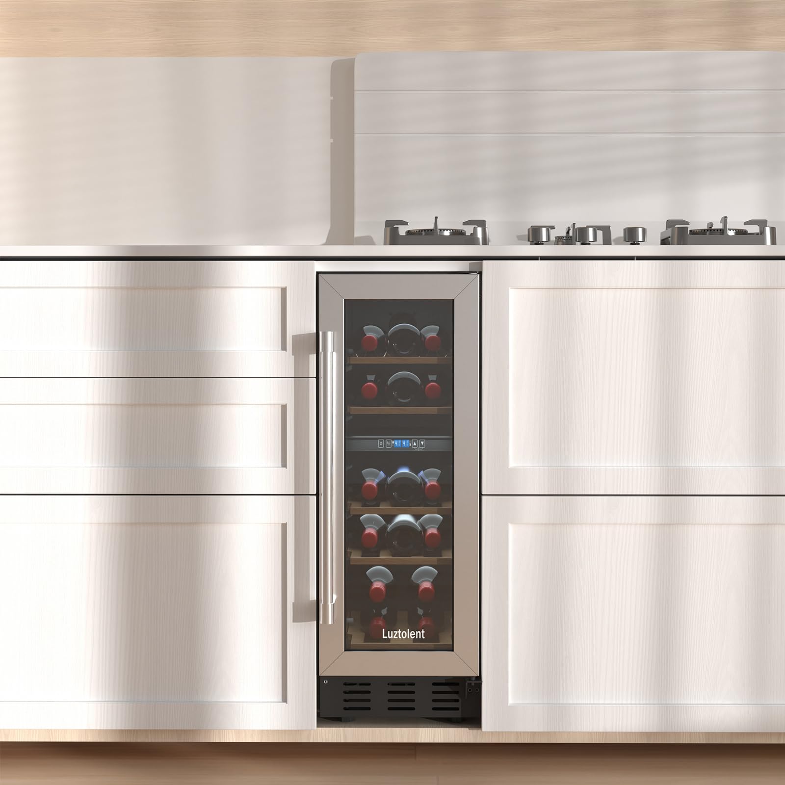 16 Bottles Wine Fridge,12 Inch Wine Cooler Compressor with Dual Zone, Built-in or Under Counter, 41-64°F Digital Touchscreen,Triple-Layer Glass, Wine Refrigerator for Home and Office