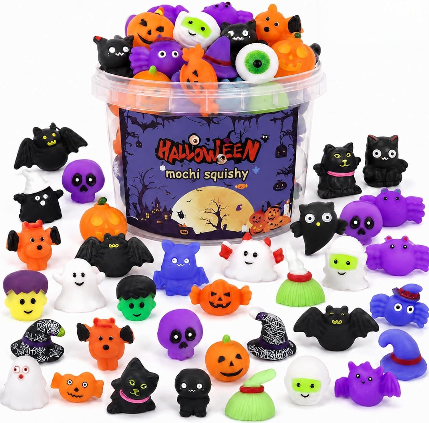 100 Pcs Halloween Mochi Squishy Toys, Kawaii Mini Squishies Bulk for Kids Boys Girls Toddlers, Halloween Fillers Gifts Party Favors(Random)