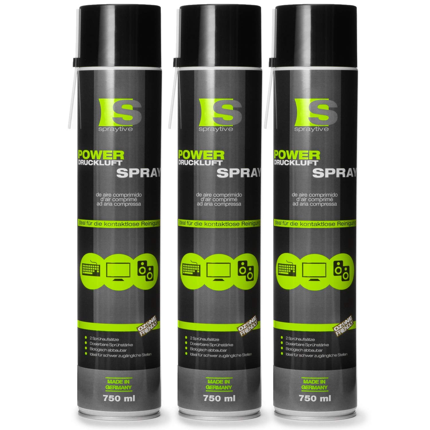Power, Lot de 3 vaporisateurs à air comprimé de 750 ml avec extension de pulvérisation de 100 mm, kit de nettoyage pour PC, clavier, ordinateur, appareil photo