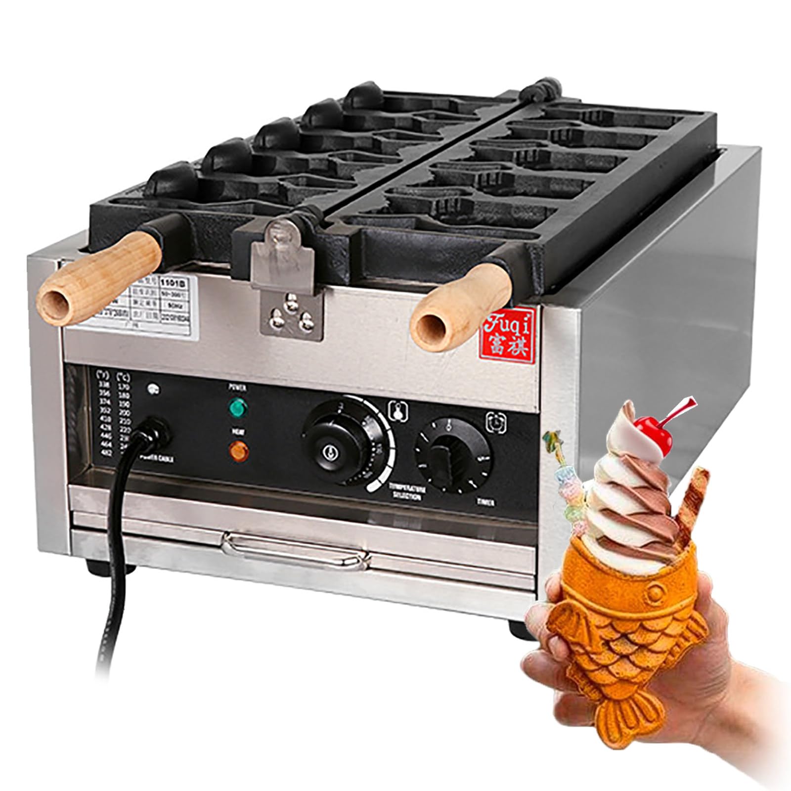 YXYLJOZ Commercial Taiyaki Waffle Maker - Non-Stick Stainless Steel Fish-Shaped Waffle Iron for Restaurants, Cafes, Snack Shops & Food Stalls - Perfect for Delicious Desserts! (Style1)