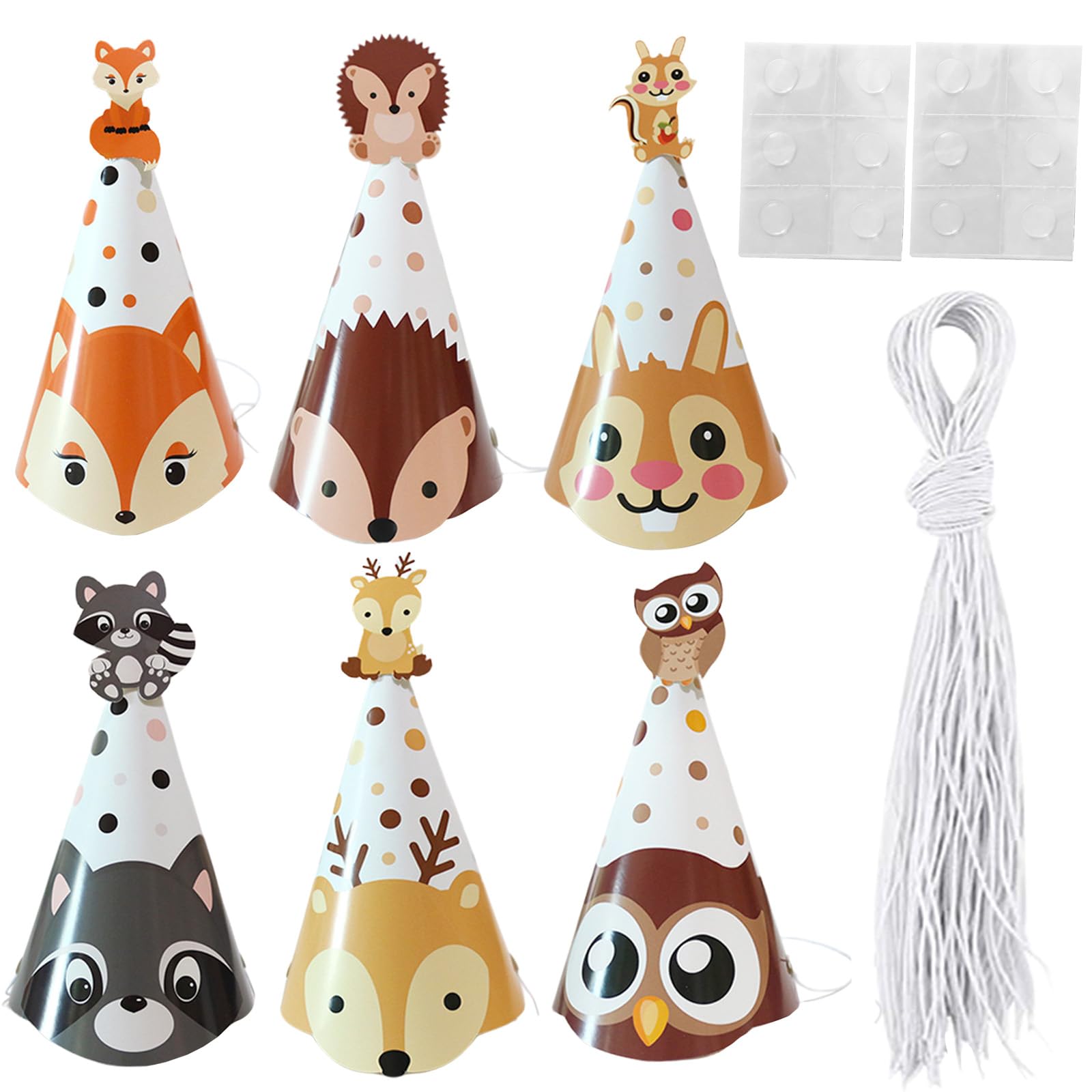 LEBKFT 12 PCS Animal Print Party Cone Hats, Decorative Birthday Party Hats with Elastic Strings Themed Party Headwear for Celebrations Photo Props and Party Decorations (Forest)