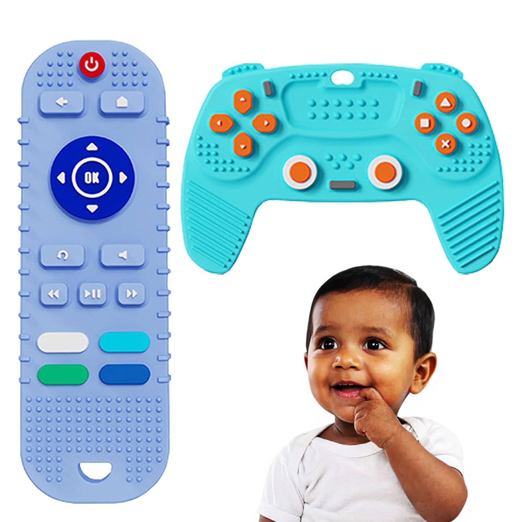 Kidology Baby Teether - 2PCS Silicone Baby Teething Toys Remote Control, Game Controller Silicone Teething Toy Remote Control &(Blue)-picture-29