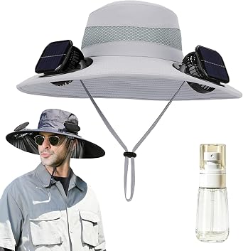 Sombrero Con Ventilador Solar, 2-in-1 Hands-Free Solar Fan Hat, UPF 50+ Wide Brim Sun Hat with Dual Solar Powered Fans