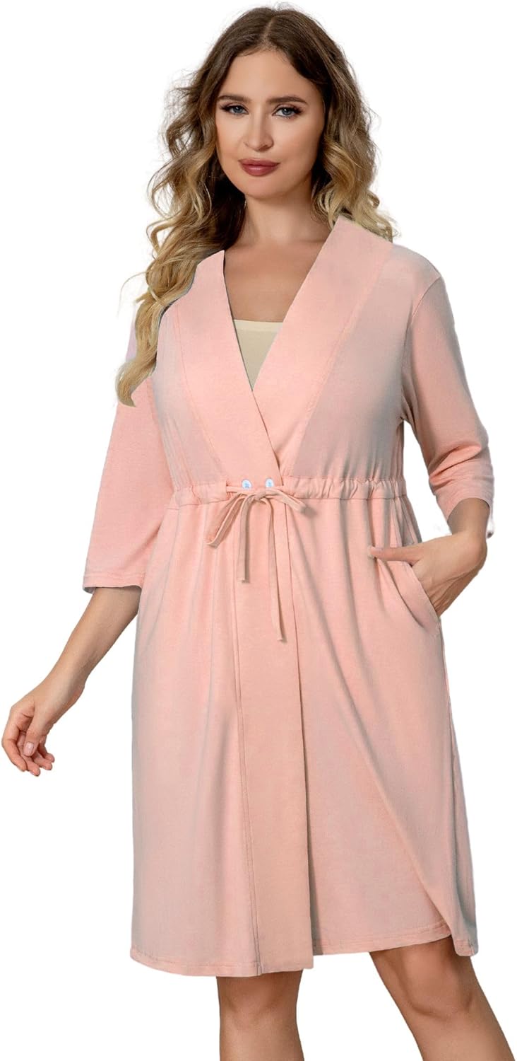Meuponc Post Surgery Mastectomy Robe with 4 Internal Drain Pockets Women 3/4 Sleeves Night Gowns Pajama Dress Shirts - Image 6