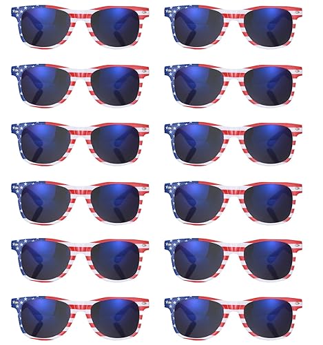 12 Pack American Flag Sunglasses Bulk for Adult Classic Patriot
