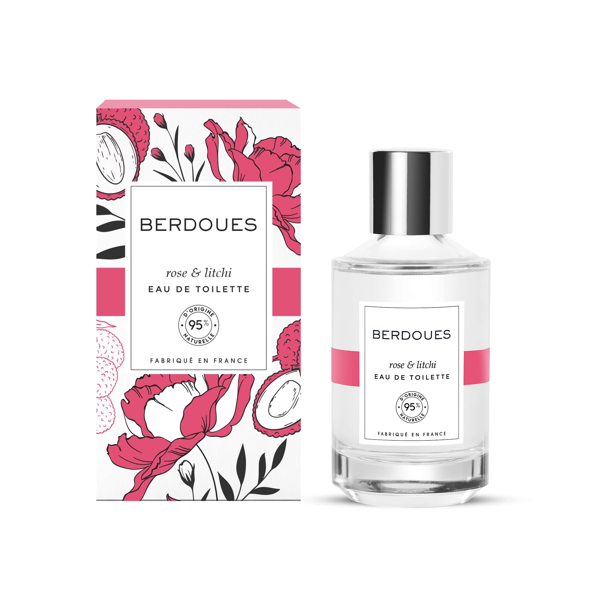 BERDOUES Eau de Toilette Rose & Litchi, frisch und blumig, hergestellt in Frankreich, vegan, ohne Farbstoffe, Damenduft, Rose, Litschi und Schwarze Johannisbeere, Flasche 100 ml
