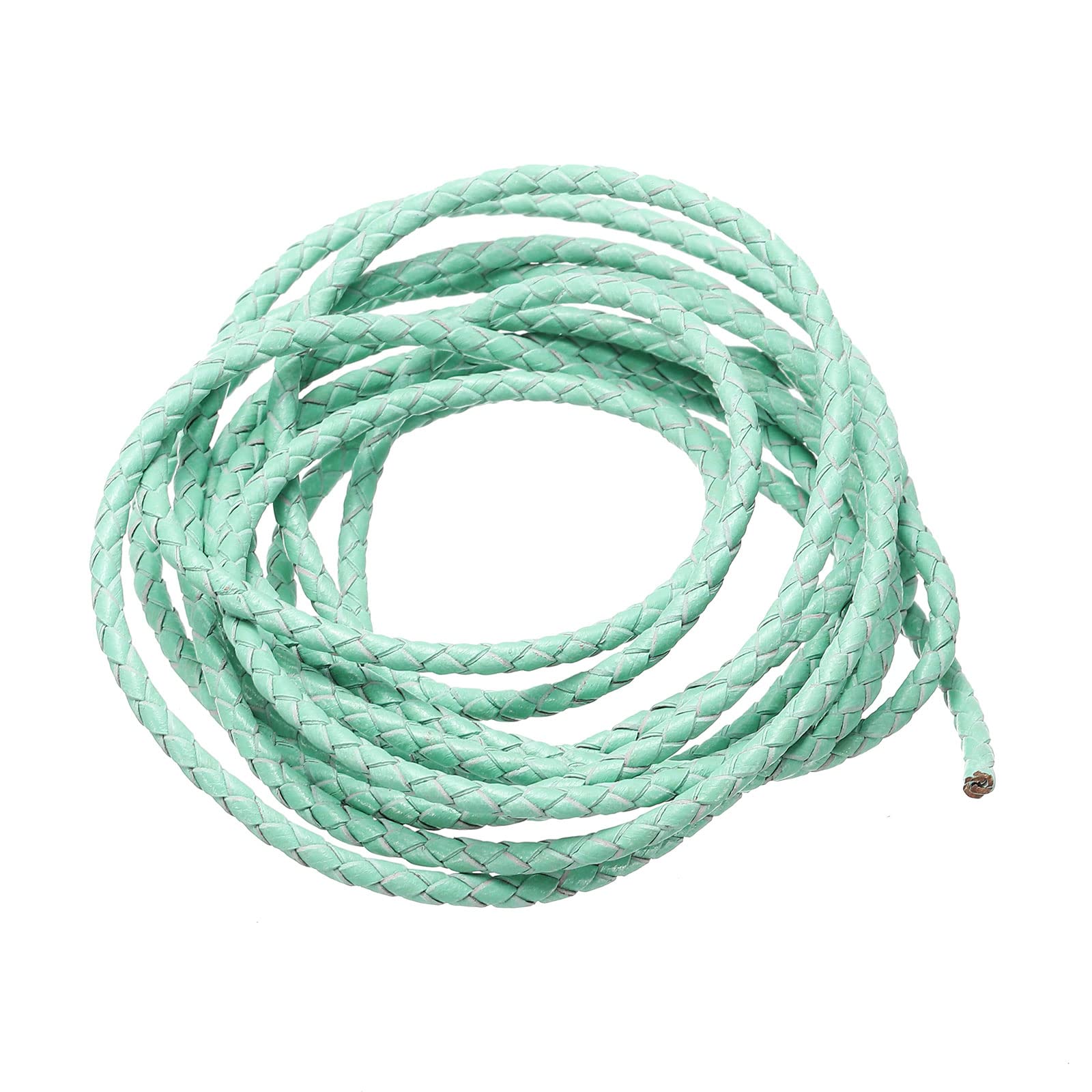 sourcing map Leather Cord, 2.19 Yards 3mm Dia Braided String Strip for Purse Handbag Shoelace DIY Crafts Bracelet Making, Light Green