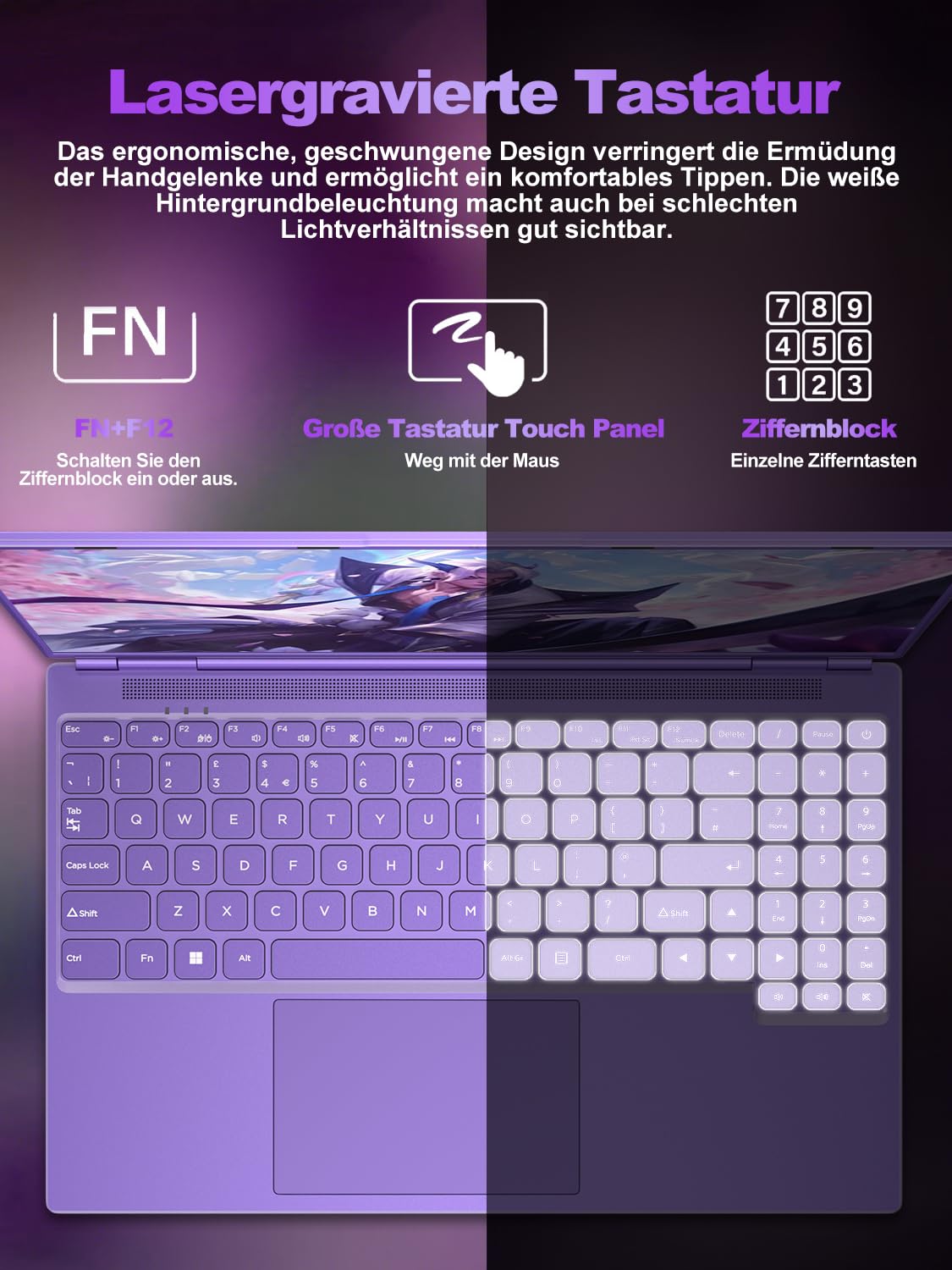 PC Portatile 16 Pollici Win 11 12+512GB 1TB SSD N5095 2.9Ghz Notebook Laptop Viola