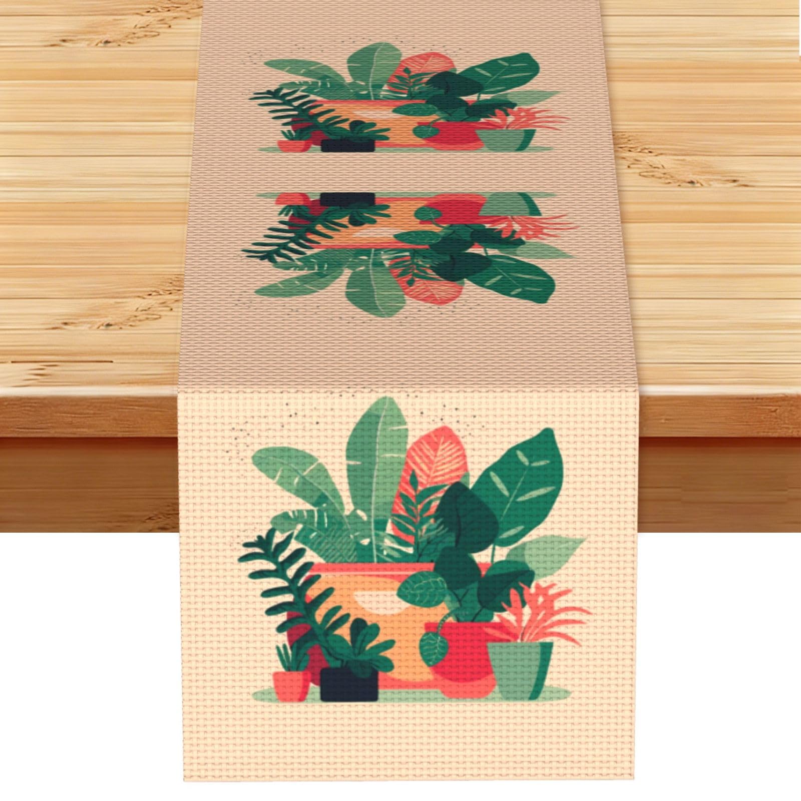 Indoor small green plants Linen Feel Table Runner Wedding Party Home Decoration