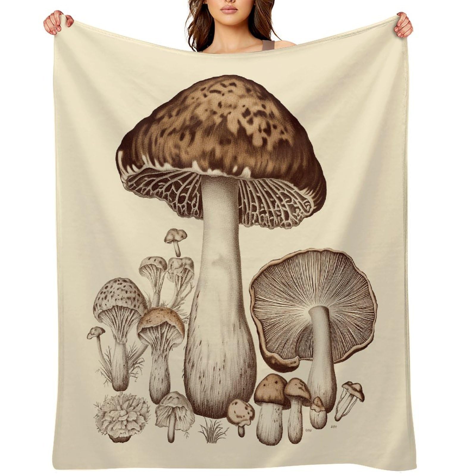 Vintage Mushrooms Drawing Blankets Flannel Soft Blanket for Couch Warm Cozy Throw Blankets Fashion Bed Blanket Thick Bath Towel Bedspread Tapestry for Home Supplies Gift 40"x50"