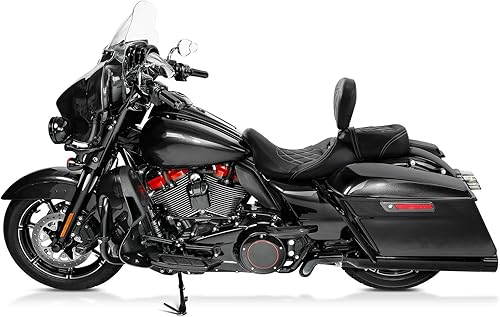 Miniatura 4 de TCT-MOTORPARTS Asiento de pasajero de perfil bajo con almohadilla para respaldo de conductor para Harley Touring Road King 2009-2023 costuras blancas