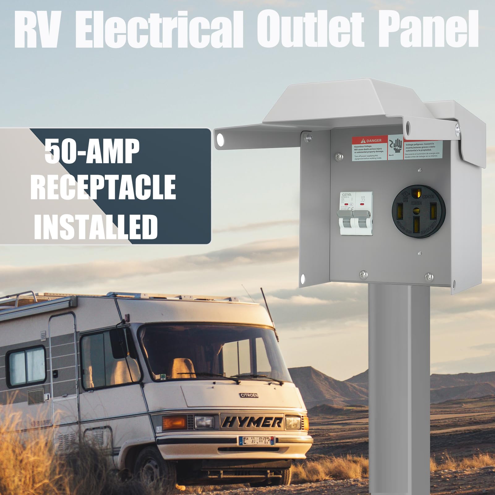 Cajas de tomacorrientes eléctricas, panel de alimentación temporal, resistente a la intemperie, caja de receptáculo con salida de 50 amperios, panel exterior para caravana, caravana, coche, generador