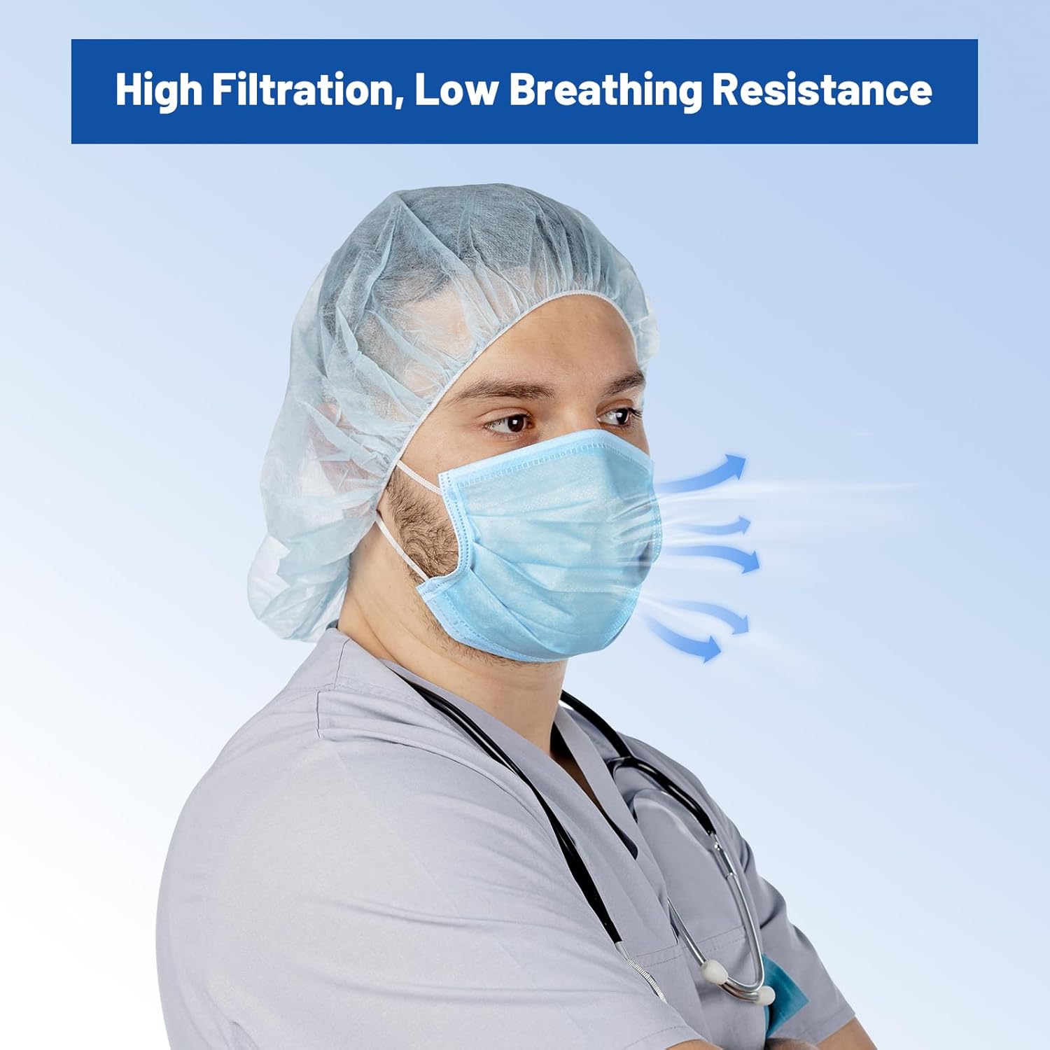 JMU 500 Pcs Medical Disposable Face Masks, 4-Ply ASTM Level 3 Face Masks for Adults, Blue, 10 Box