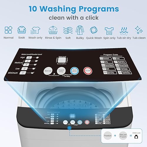 Miniatura 4 de VCJ Juego de lavadora y secadora portátil, lavadora totalmente automática de 25 libras y secadora portátil de 10 libras con bañera de acero