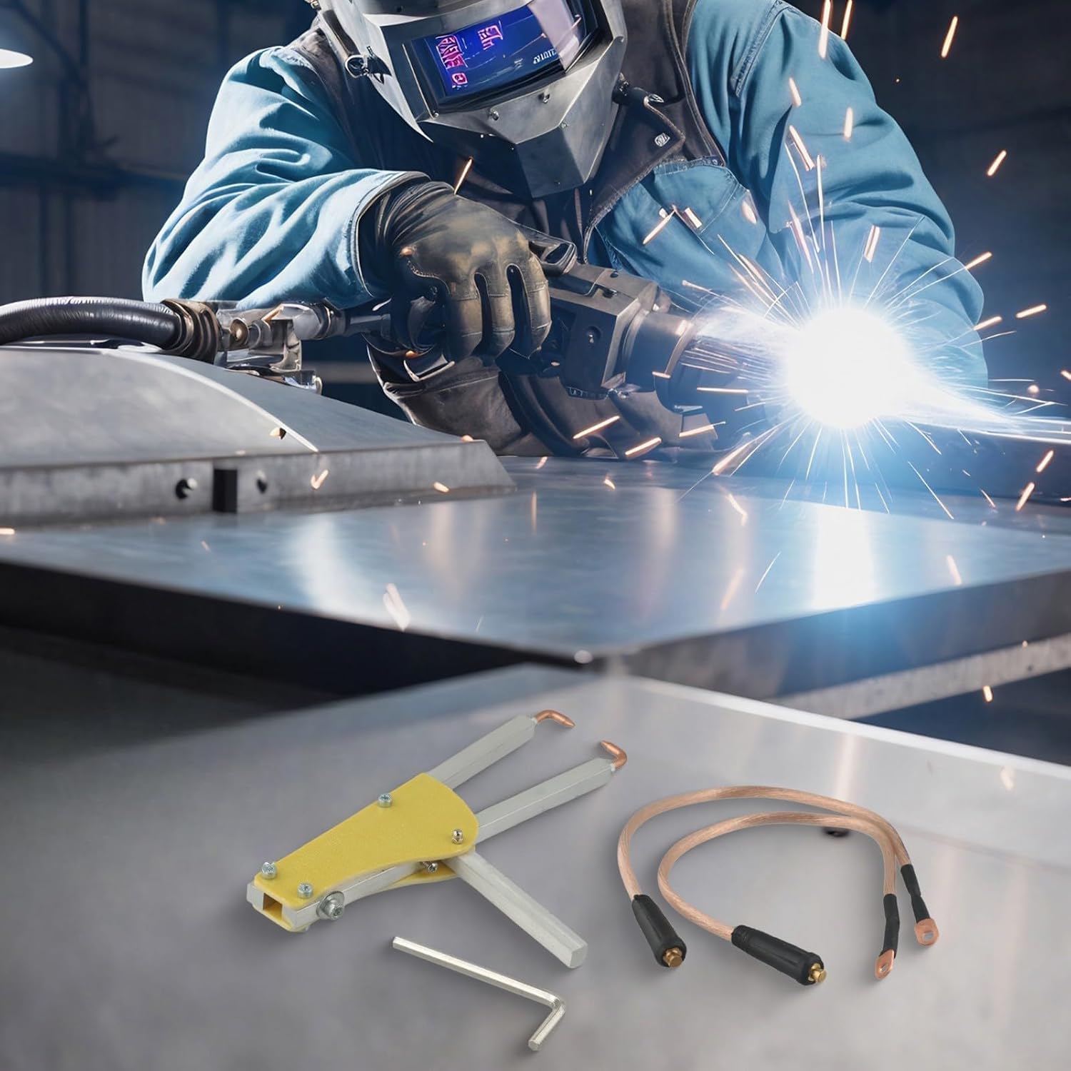 Portable Spot Welder 123mm with Metal Construction and Adjustable Pressure for Reliable Butt Welding Cable Included