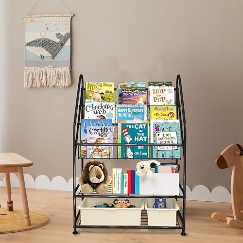 Miniatura 12 de aboxoo Estantería infantil independiente para habitación de niños pequeños de 18 pulgadas, organizador de juguetes, estantería blanca estable, Negro