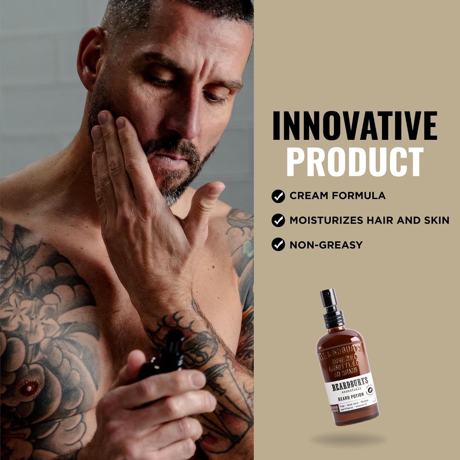Beardburys Essentials Beard Potion | Moisturizing Beard Cream, Keeps Skin Moisturized and Itch Free, Increased Growth and Shine, With Hops and Vitamin E, 100% Vegan - 1.7 Fl image 4