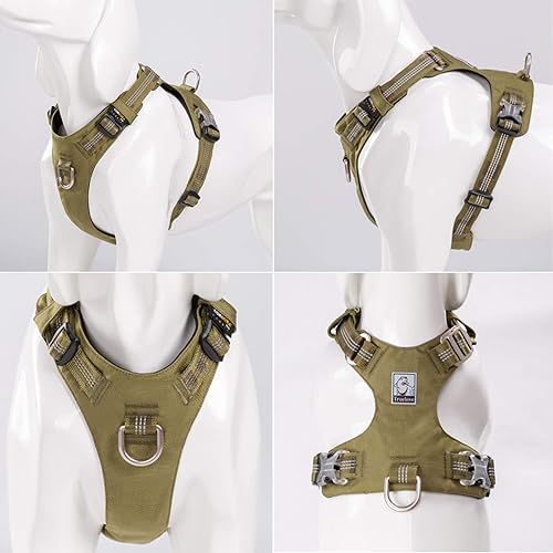 Miniatura 3 de ArmyGreen - Arnés de entrenamiento para perros grandes, medianos y pequeños, chaleco ajustable para mascotas, clip frontal, anillo en D, irrompible,