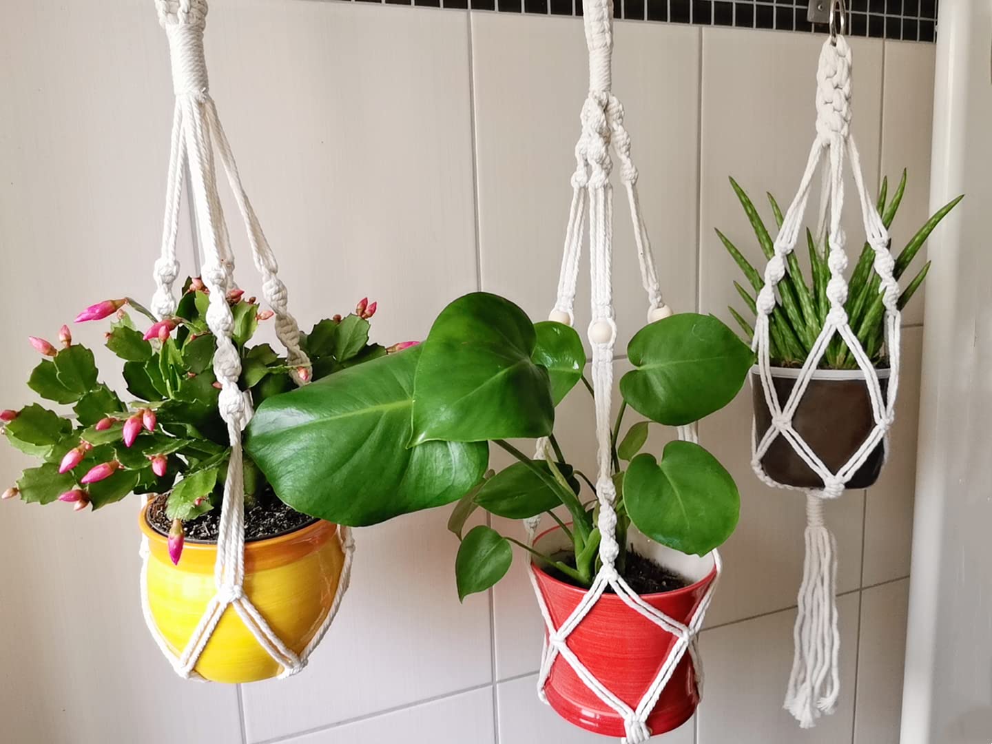 Toyvian Makramee Pflanzenhalter Set - 3 Stück Handgefertigte Blumenampeln Aus Baumwolle