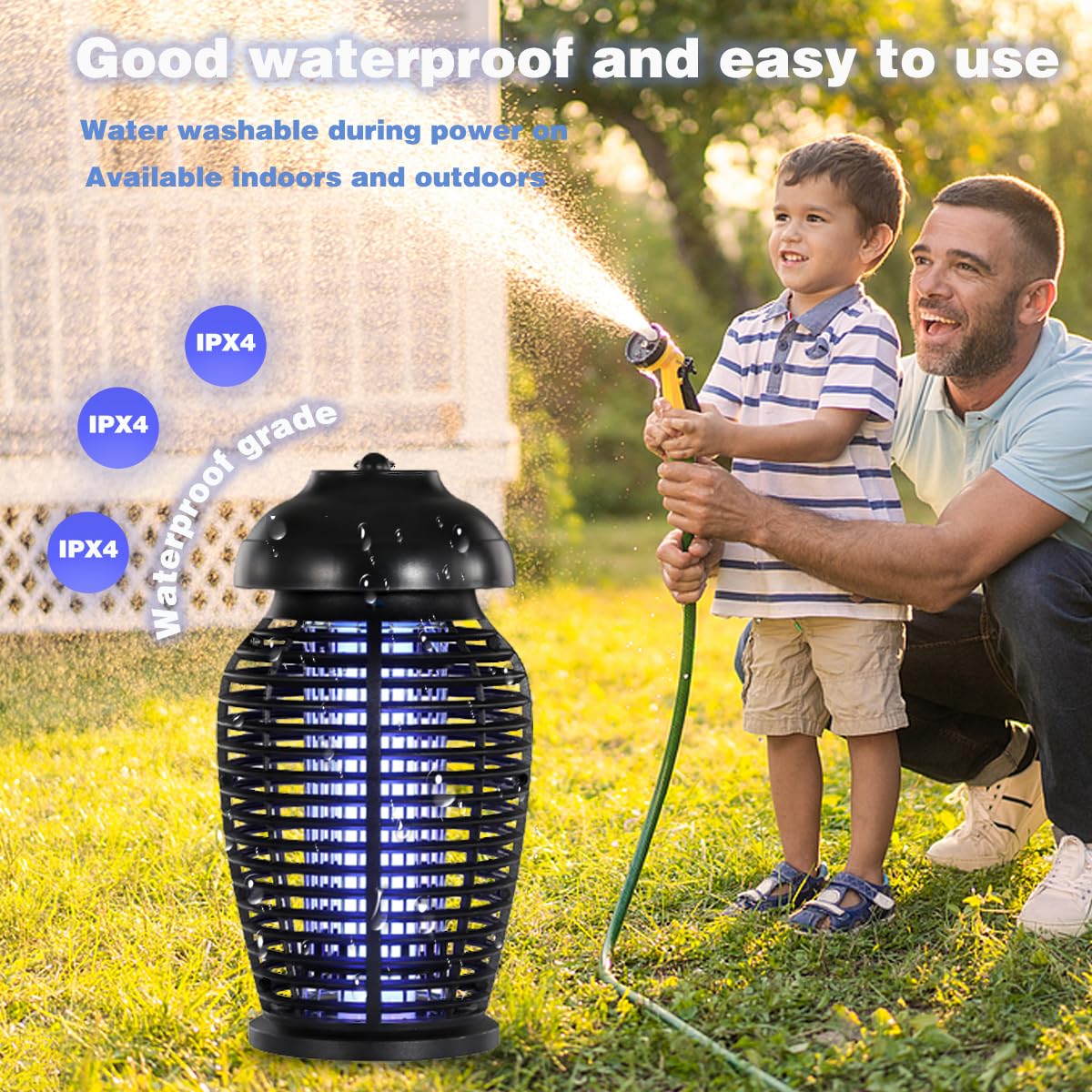 GARTO Bug Zapper 4200V Mückenfallen Outdoor & Indoor Mückenzapper Elektrischer Fliegenvernichter 360° Fruchtfliegenfalle mit 365nm Wellenlänge 2.0m Netzkabel Wasserdicht für Haus Garten Büro Terrasse