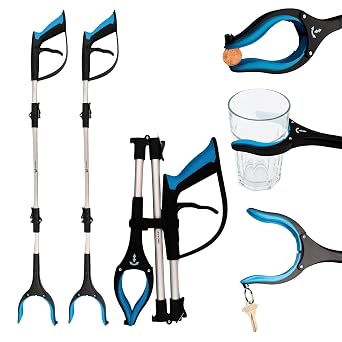 LIFE WORKS Reacher Grabber Tool, 360 Rotating Head, 4.5 Jaw Opening, Ergonomic Handle, Folds for Storage, Aids in Reaching Items High or Low, Surgery Recovery, Hip Replacement 2 Pack