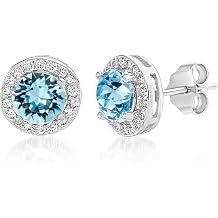 Devin Rose 925 Sterling Silver Round Halo Stud Earrings for Women made with Faceted Crystals Crystal Imitation Birthstone