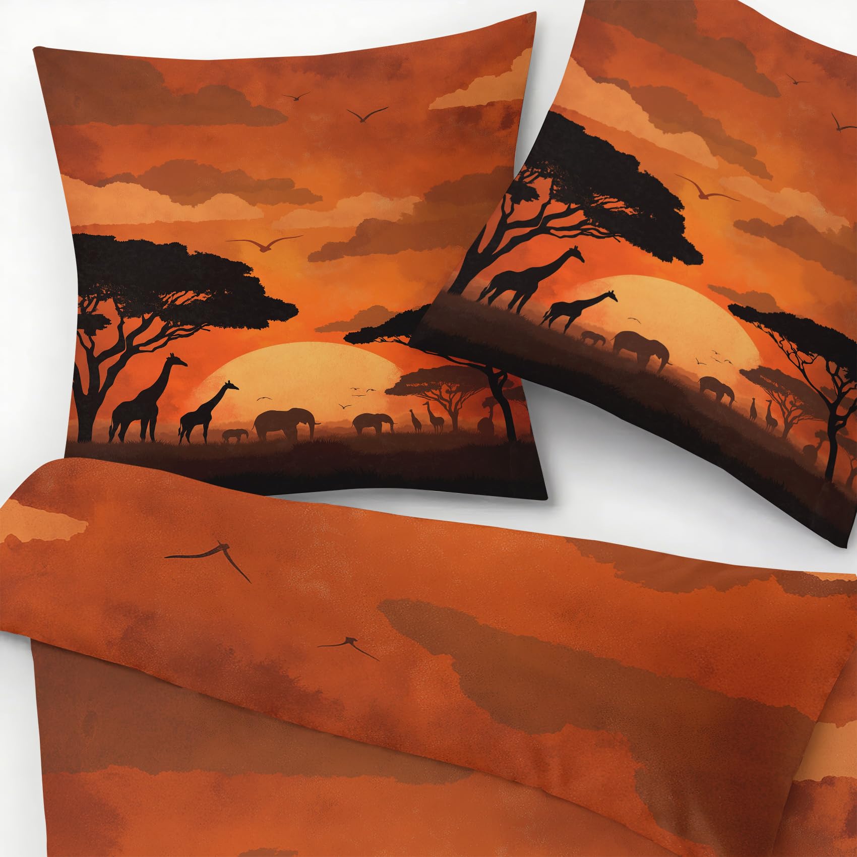Venivici Afrika Bettwäsche 200x220 - Giraffe Elefant Sonnenuntergang Bettbezug 200x220 3 Teilig, Weiche & Angenehme Mikrofaser Bettbezüge & 2 Kissenbezug 80x80, Bettwäsche-Sets mit Reißverschluss