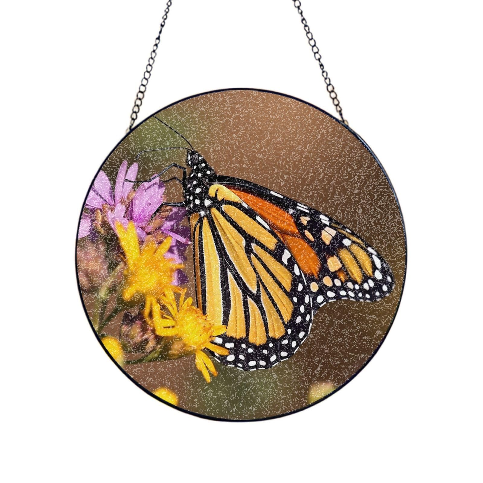Stained Glass Window Hanging Monarch Butterfly Sun Catchers Indoor Outdoor Decor Window Suncatcher Door Garden Sunroom Sun Catcher Home Decor Birthday Christmas for Mom Men