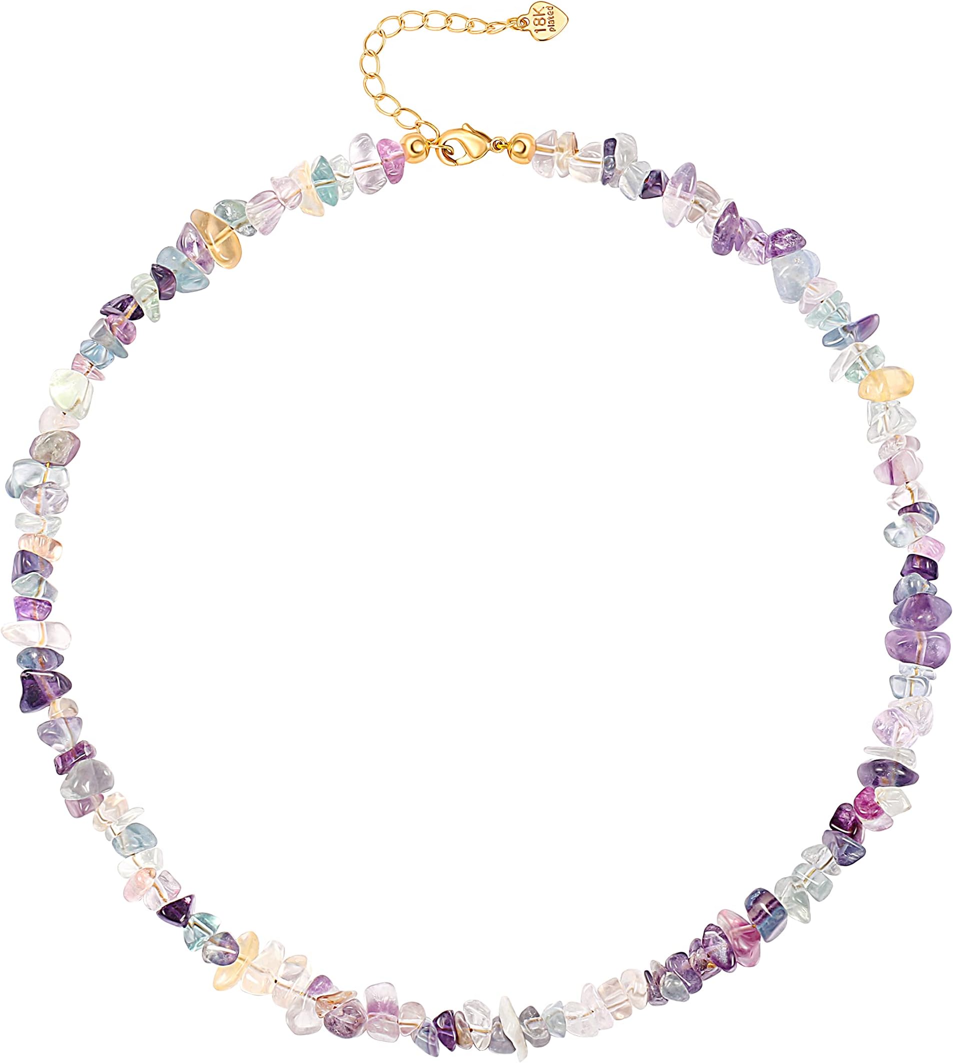 Beaded Choker Necklaces for Women Girls Natural Turquoise Fluorite Malachite Stone Bohemian Beaded Choker Jewelry
