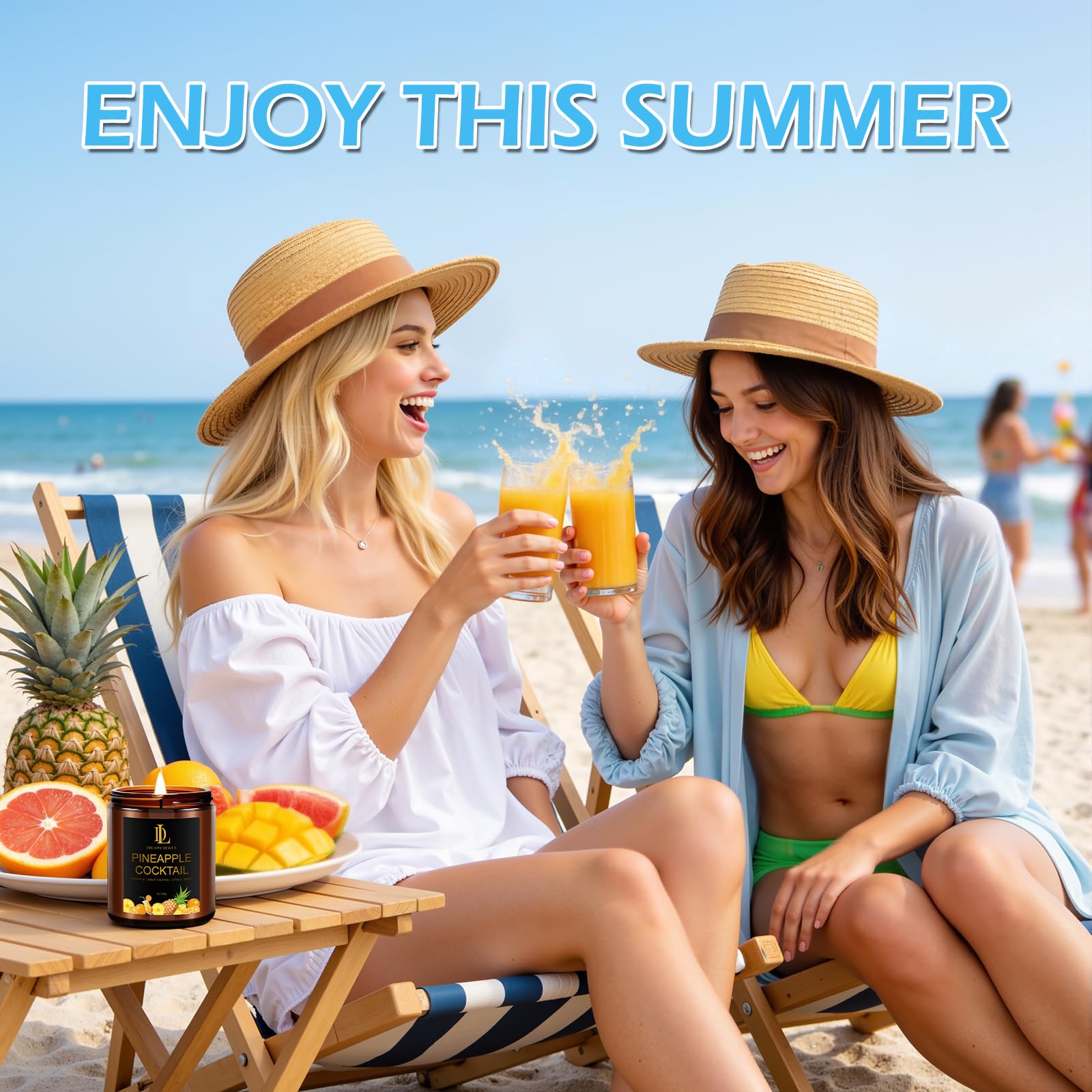 Juego de 6 velas perfumadas, 42 onzas, 300 horas de larga duración, velas de soja para el hogar, aromas de arena rosa/vainilla de coco/brisa de Bahama/cóctel de piña/limón iciliano/helado de vainilla