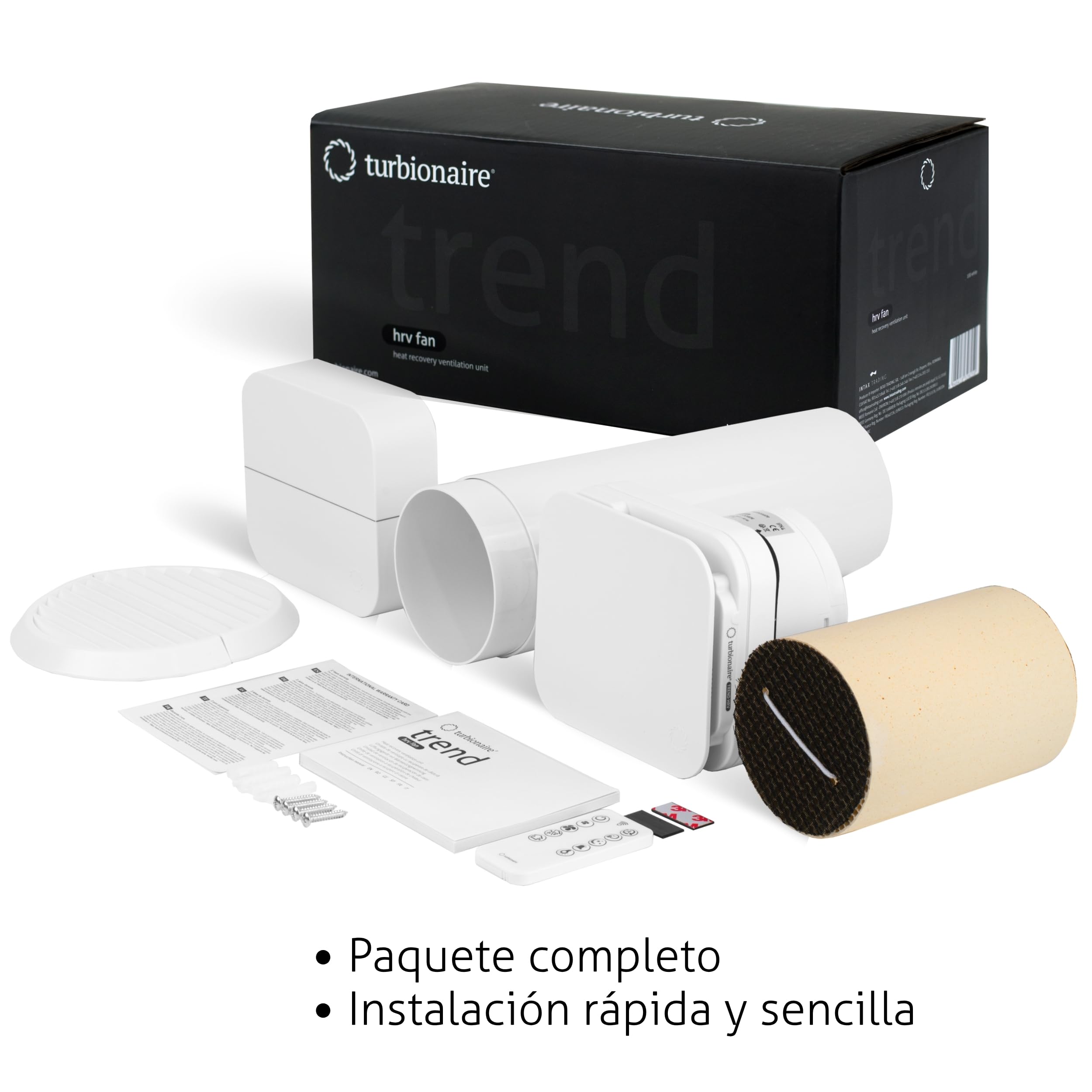 Turbionaire Trend HRV 150 WM Unidad VMC Descentralizada con Recuperación de Calor, Sensor Humedad, Mando a distancia, Temporizador, 8 Velocidades, Flujo de Aire Reversible, 158 mm, 3 años de garantía