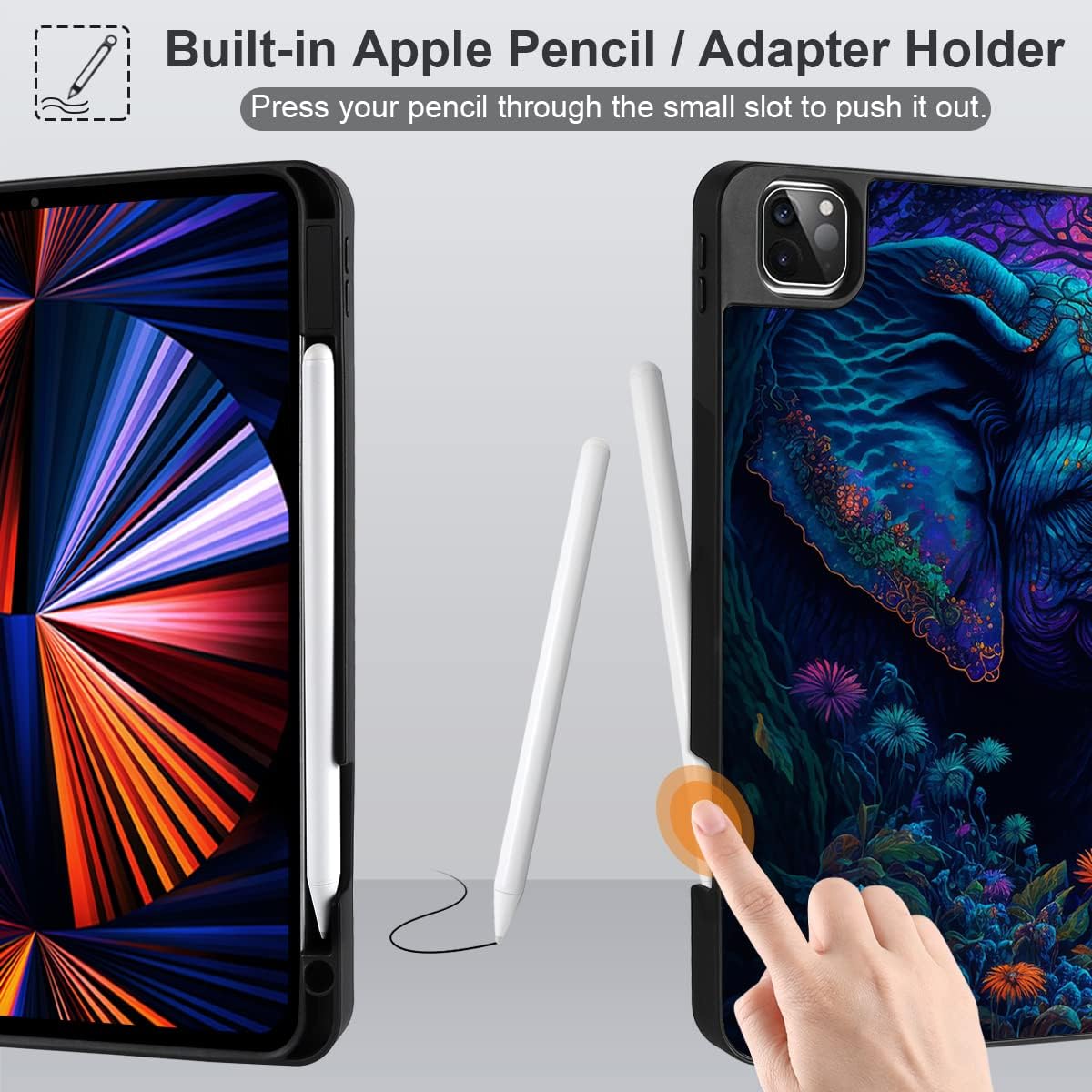 MEEgoodo Case for iPad Pro 12.9 Case M2 6th/5th/4th/3rd Generation 2022 2021 2020 2018, Protective Tablet Cover with Soft Back Shell for Kids, Elephants - Image 3