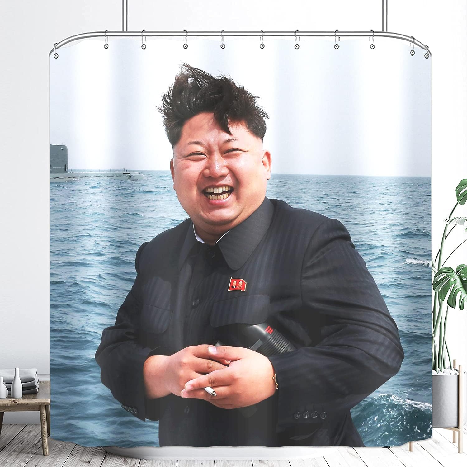 C.IOPMNU Funny Shower Curtain, Motivational Happiness Shower Curtain Set with Hooks, Stylish Waterproof Shower Curtain Bathroom Decor - 72 x 72 Inch