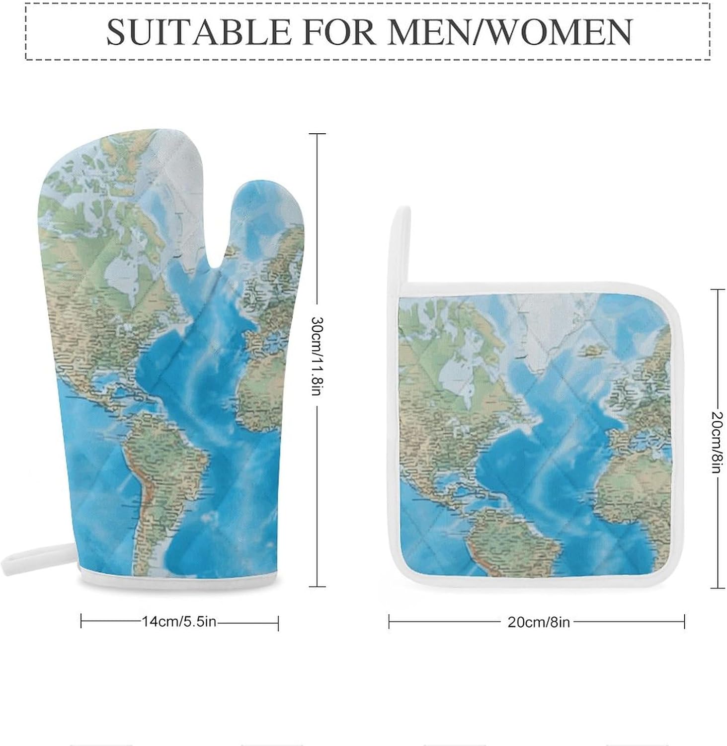Oven Mitts Pot Holders Kitchen World Map Heat Resistant Oven Glove for Baking and Cooking