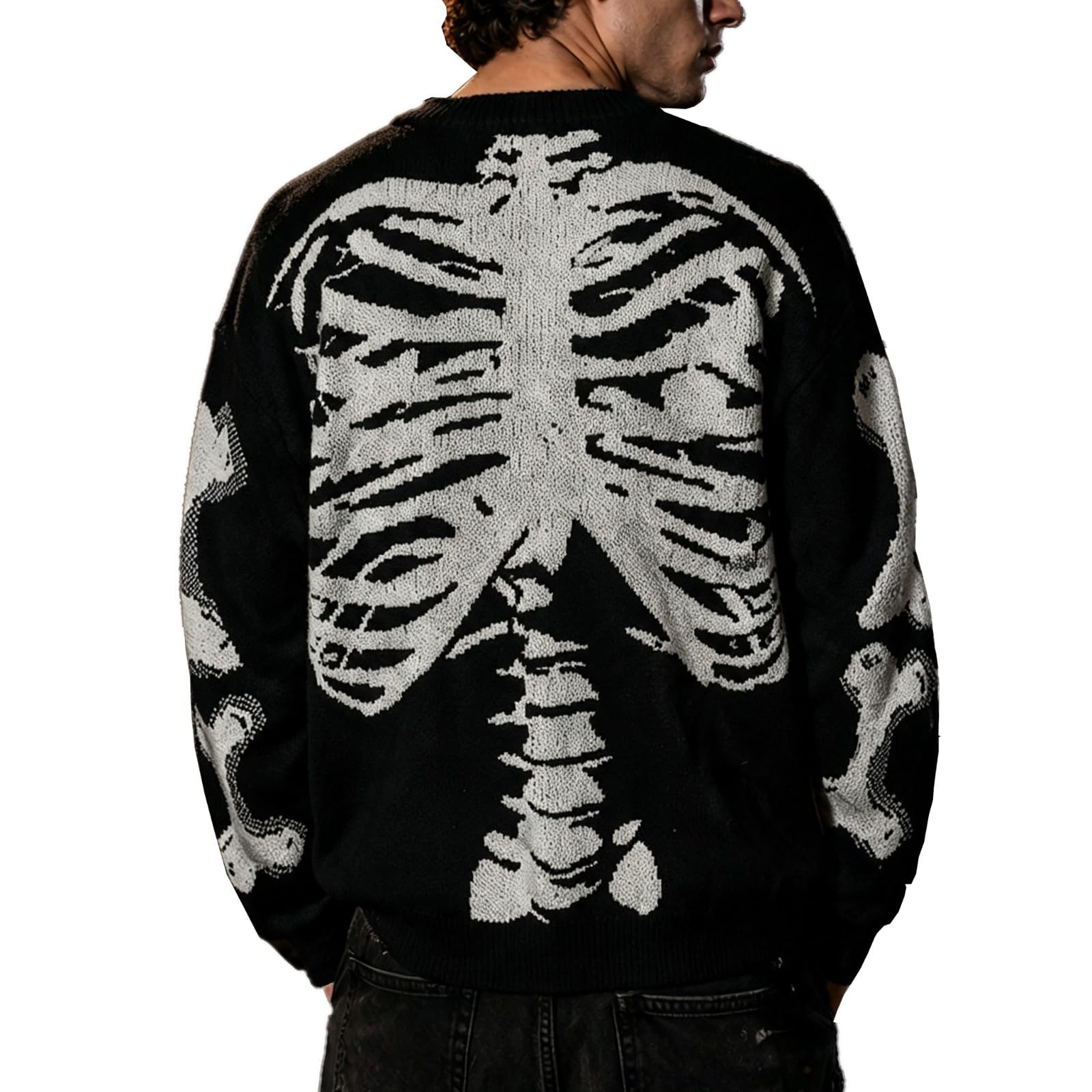 Cappotto Girocollo da Uomo con Stampa Scheletro Maglione Oversize da indoss