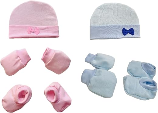 VIN® Newborn Baby Boy - Girl Cotton Mittens Floral Bow Design Caps Gloves Booty Combo Pack of 2 Pair for 0 to 6 Months |Pa...