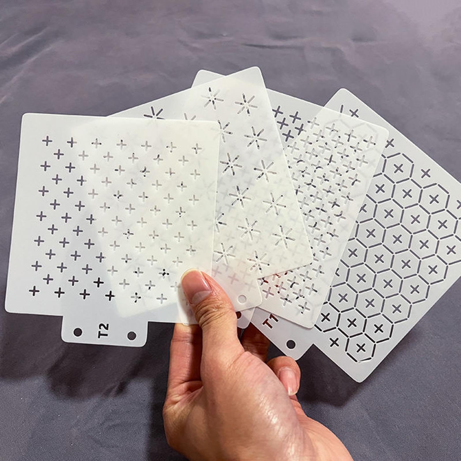 4 Pieces Sashiko Stencils Simple Traditional for Hand Quilting Crafts Sewing|Premium Craft Tool - Plastic 13.5cmx12cm/5.31inchx4.72inch - Durable & Versatile for DIY Projects-image-42