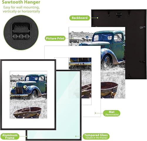 Vista 82 de Golden State Art - Marco de fotos de aluminio satinado clásico de 8 x 10 con alfombrilla de color marfil para fotos de 5 x 7 y cristal real, Dorado