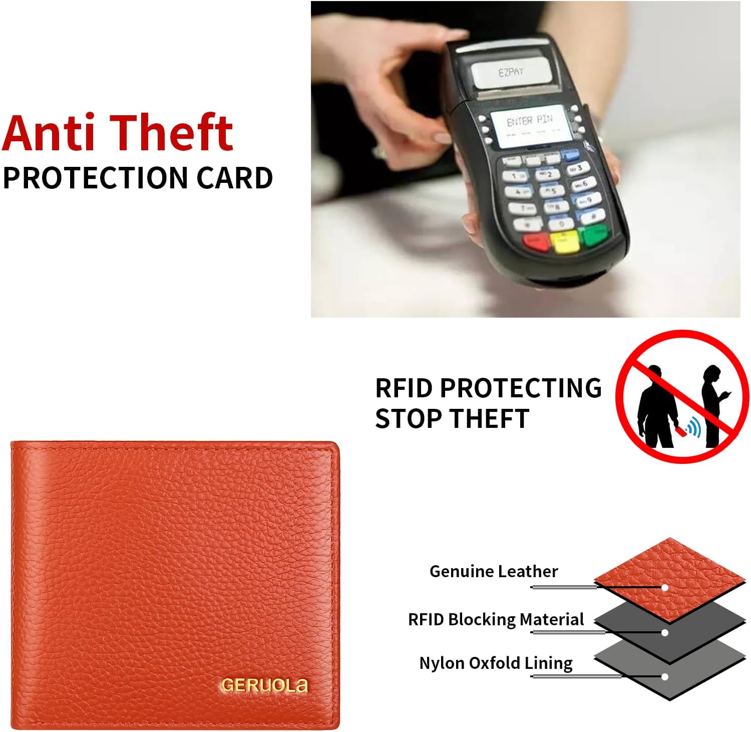 Ultra Slim Small RFID Wallet for Women, Leather Tiny Thin Bifold Pocket Ladies Wallet Short Wallets for Women (Orange) - Image 5