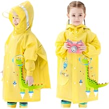 Fewlby Kids Raincoats For Girls Boys Waterproof Rain Jacket Cartoon Dinosaur Children Toddler Rain Wear Children Rain Poncho M Size 3-4 Years