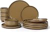 HaWare Camel Brown Dinner Set, 12 Piece Stoneware Dinnerware Service for 4, Reactive Glaze Plates and Bowls Set with Rustic Terracotta Base, Chip and Scratch Resistant, Microwave & Dishwasher Safe