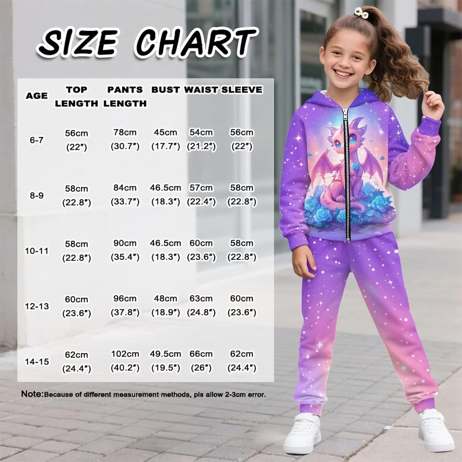 Clothing Set 2 Piece Girls Zip up Hoodie Tracksuit Pant Sets with Pockets
