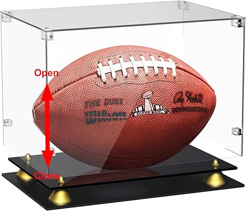 Miniatura 5 de KKU Vitrina de fútbol acrílico - Soporte negro transparente de doble nivel para exhibición de fútbol firmada con autógrafo